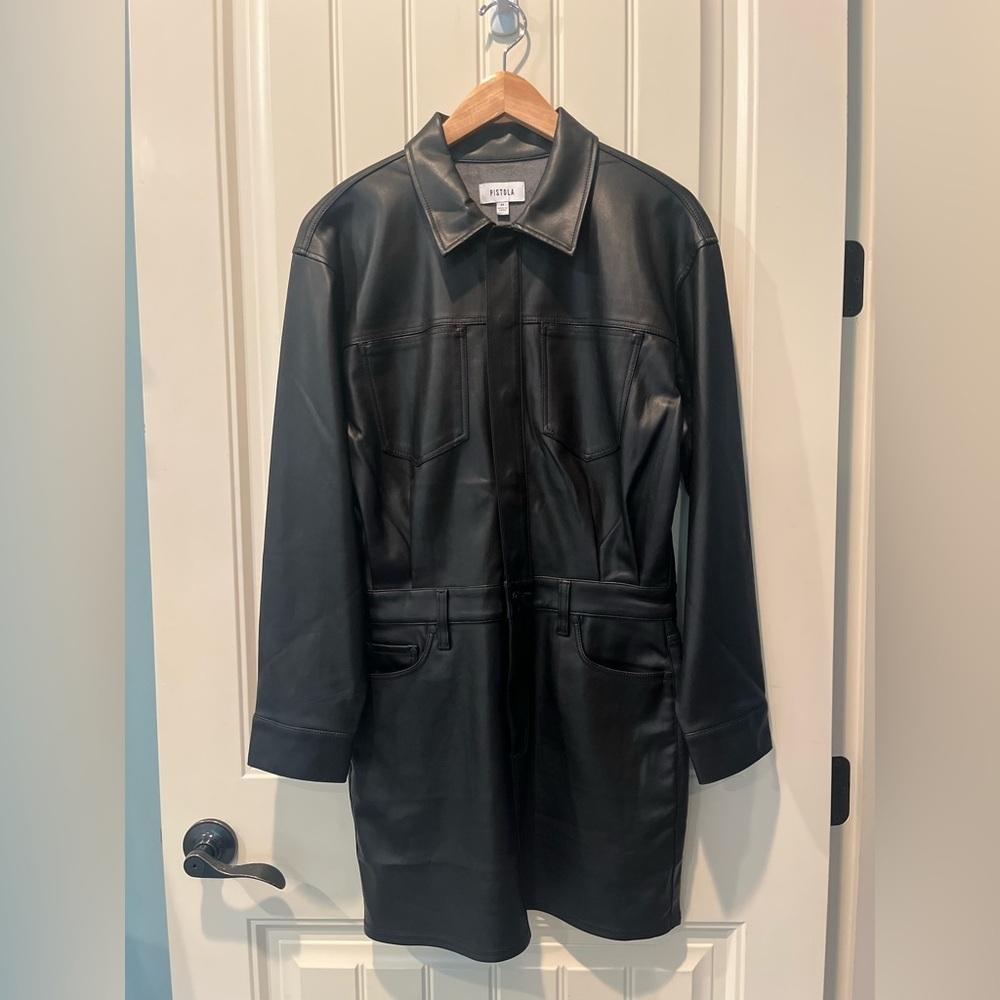 Anthropologie Pistola Black Faux Leather Dress Medium EUC Gorgeous Sexy Chic